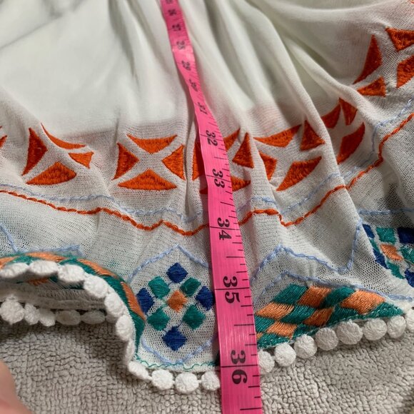 Esley White Sleeveless Dress Embroidered Hem Pom-Pom Trim Sz L Fairy Cottagecore - Picture 11 of 11